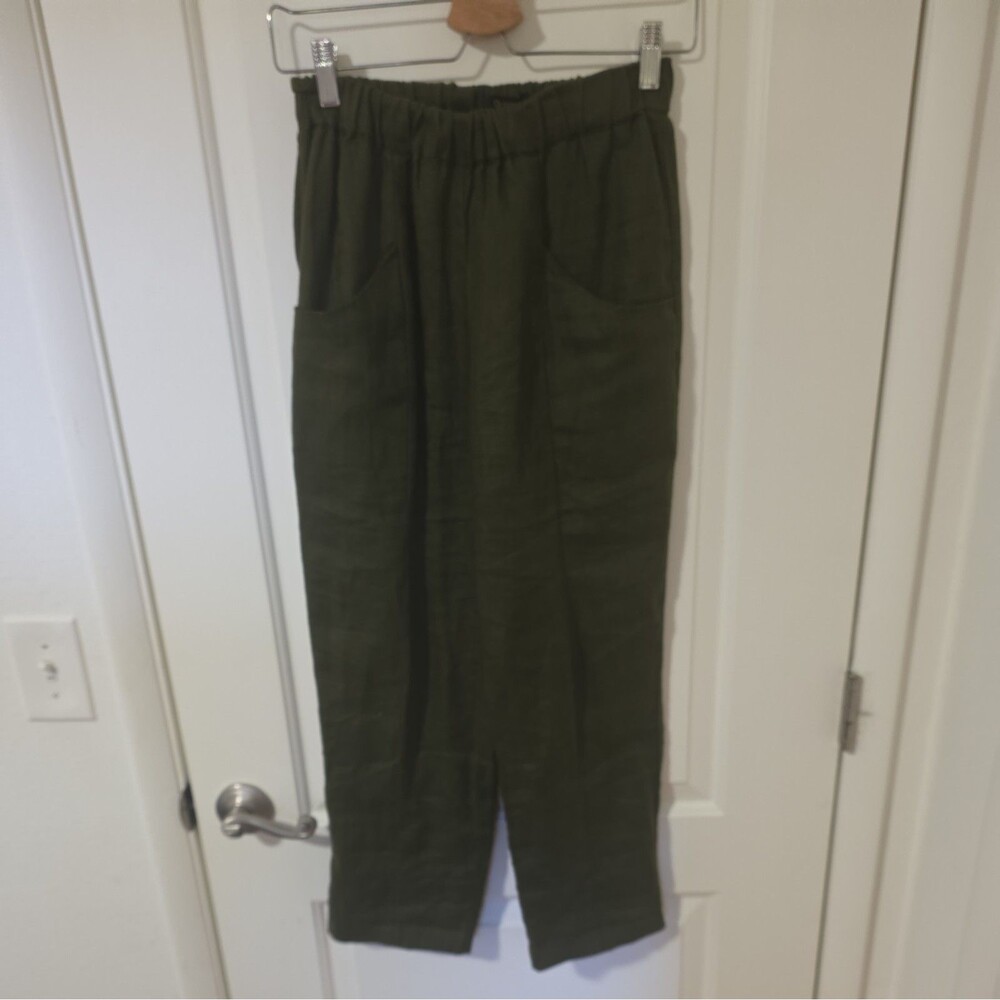Quince Women's 100% European Linen Tapered Ankle Pants Martini Olive Sz xs